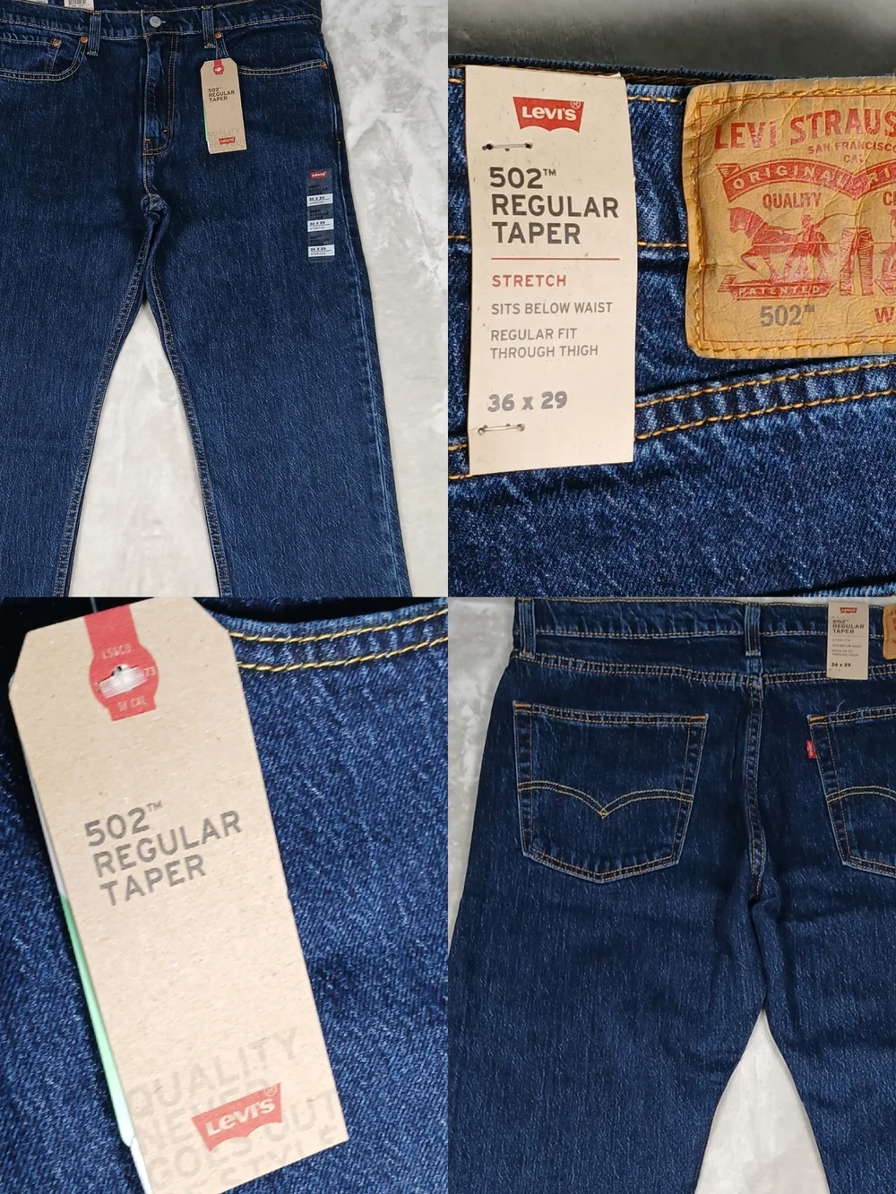 Levi's 502 Regular Taper Jeans 36x29 Men's Dark Wash NWT New